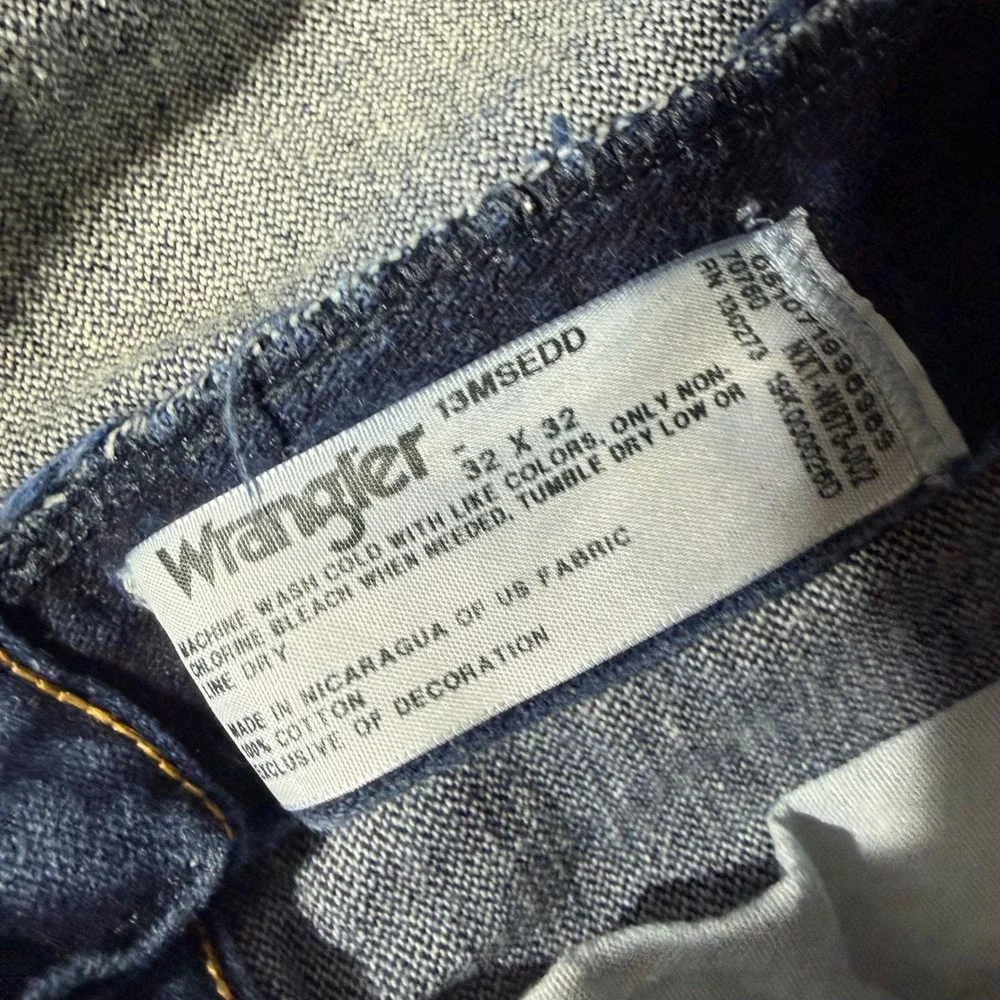 Wrangler 13MSEDD Cowboy Cut Blue Paint Splatter Distressed Jeans 32x32 Mens